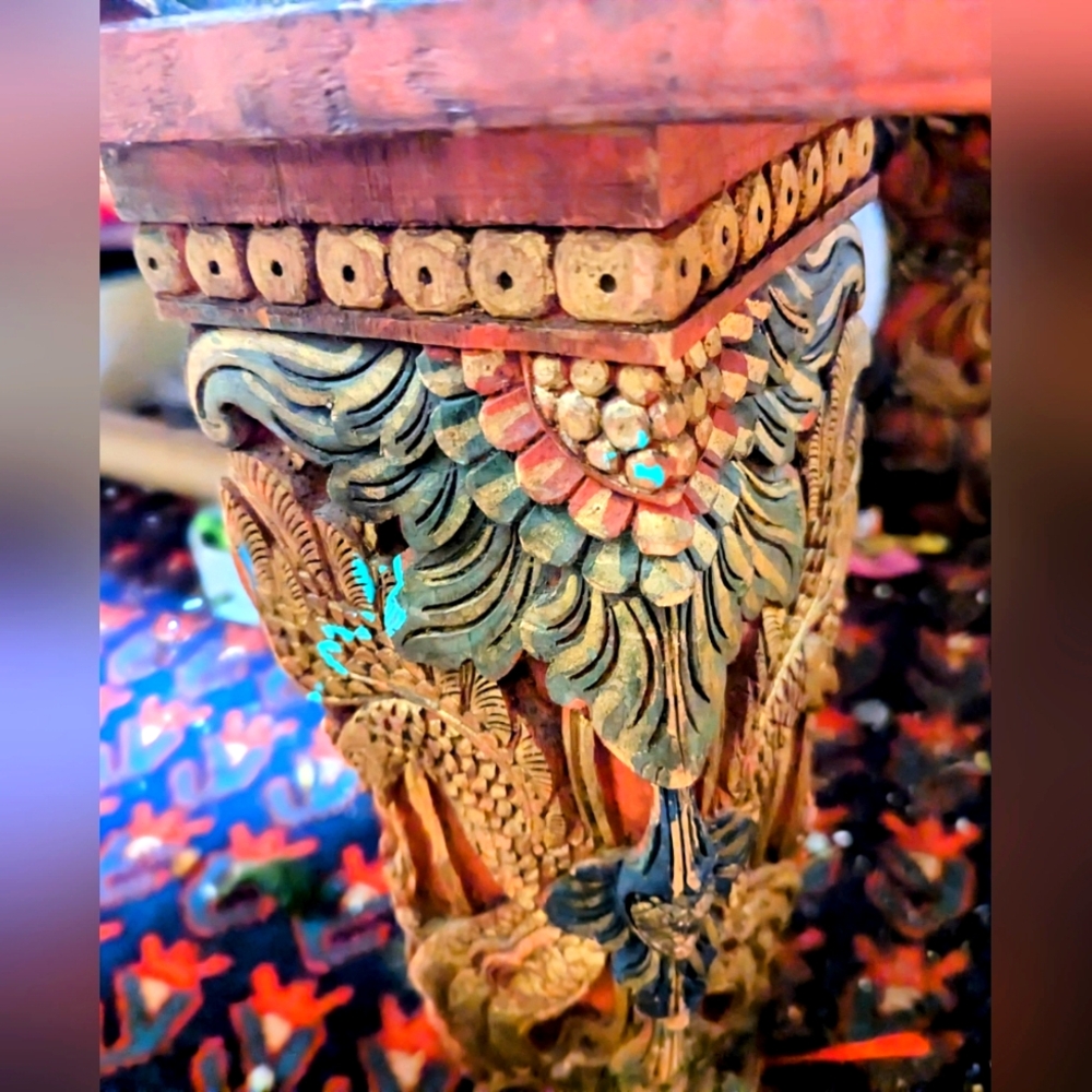 Magnificent Tibetan Carved And Painted Table. Stunning One Of A Kind.